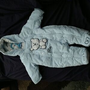 Juniors Little Friends  Blue Bear Cold Weather Winter Snow Onesie